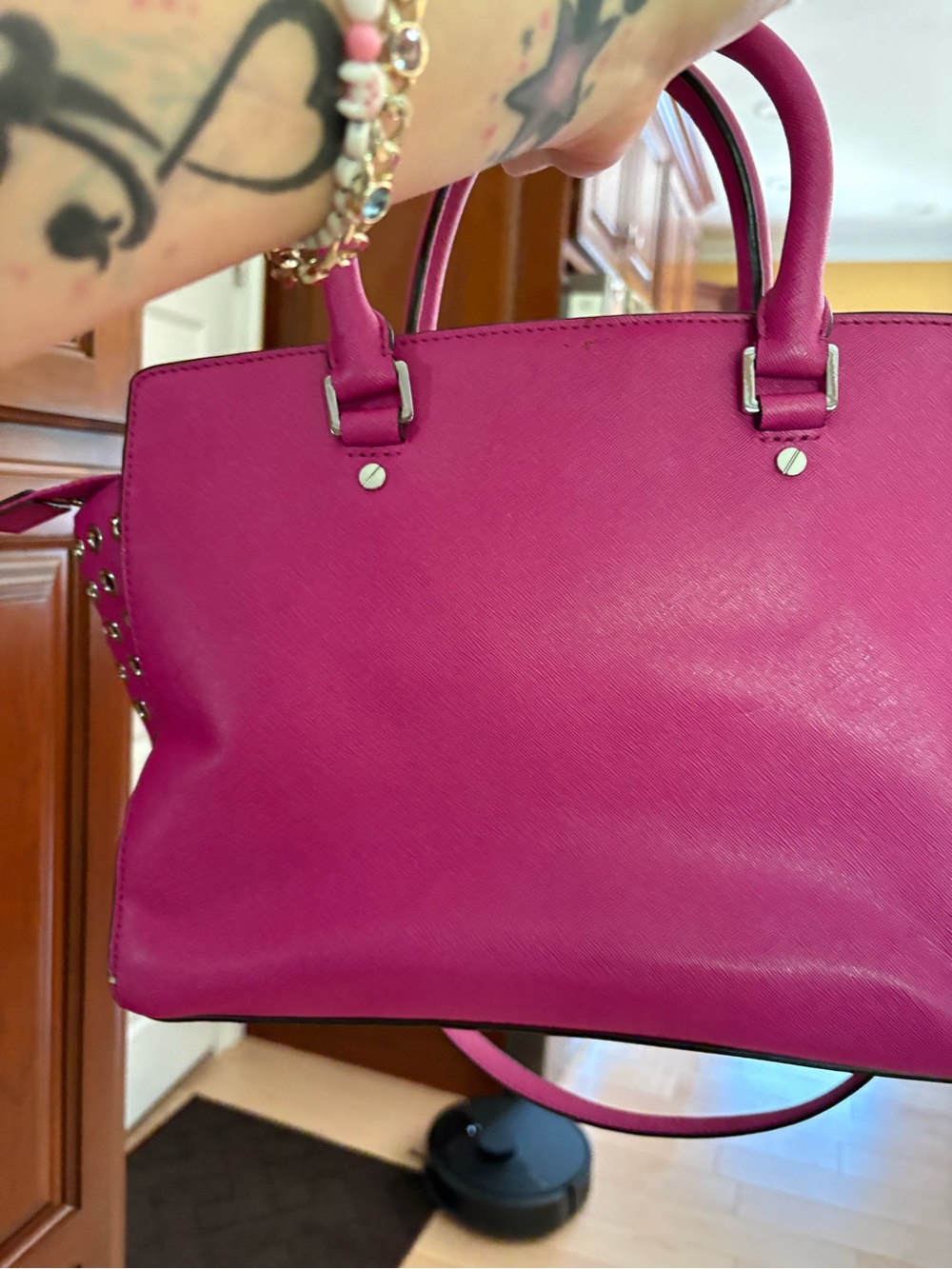 Michael Kors Hot Pink Saffiano Satchel with Eyelet Sides Selma bag - Picture 5 of 12